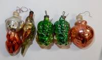 Набор ёлочных игрушек, "Ассорти", стекло, 5 шт., СССР (сост. на фото)