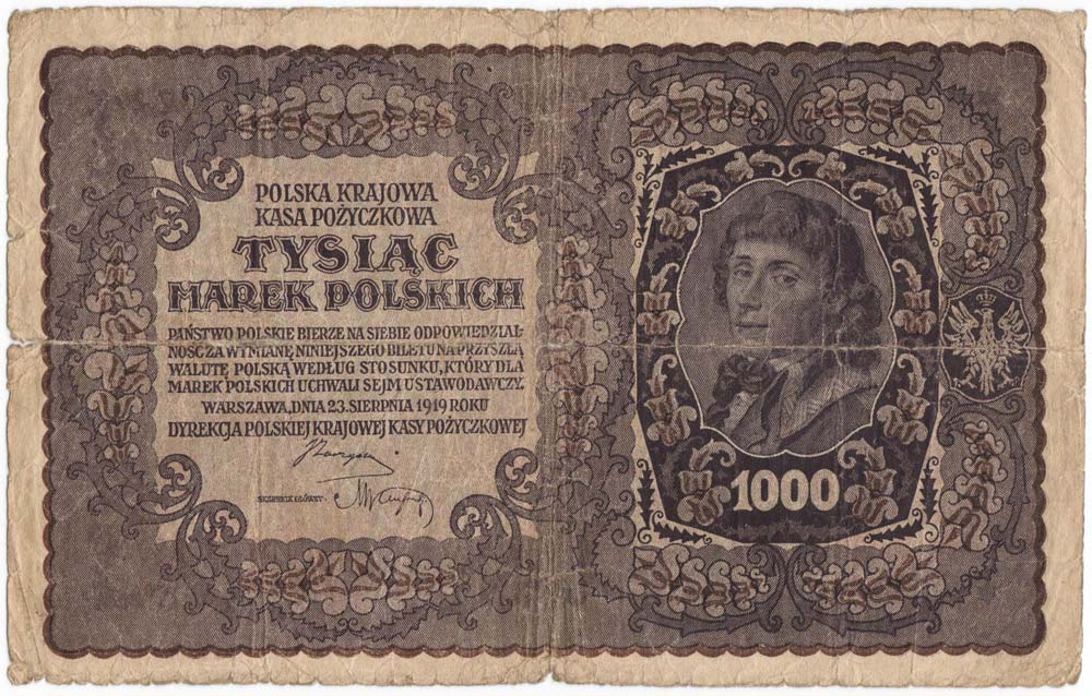 (1919) Банкнота Польша 1919 год 1 000 марок &quot;Тадеуш Костюшко&quot; Серия 1  F