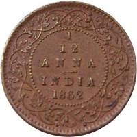 (№1862km465) Монета Индия 1862 год 1/12 Anna (Анна)