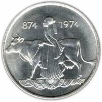 (1974) Монета Исландия 1974 год 500 крон "Первое поселение 1100 лет"  Серебро Ag 925  UNC