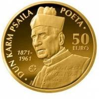(№2013) Монета Мальта 2013 год 50 Euro (Писателю Дун Карм Псайла)
