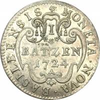 (№1724km139 (basel)) Монета Швейцария 1724 год 1 Batzen