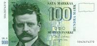 (1986 Litt A) Банкнота Финляндия 1986 год 100 марок "Ян Сибелиус" Holkeri - Koivikko  UNC