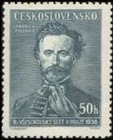 (1938-009) Марка Чехословакия "Й. Фюгнер (Сине-зеленая)"    10-е Старославянских игр Сокол, Прага II