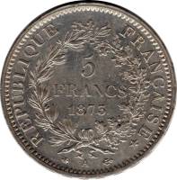 (1873 A) Монета Франция 1873 год 5 франков "Геркулес"  Серебро Ag 900  XF
