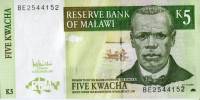 Банкнота Малави 2005 год 5 квача Джон Чилембве   UNC