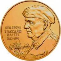 (059) Монета Польша 2003 год 2 злотых "Станислав Мачек"  Латунь  UNC