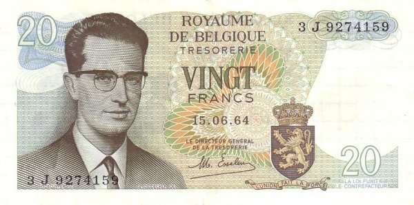 (1964) Банкнота Бельгия 1964 год 20 франков &quot;Бодуэн&quot;   UNC