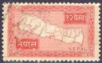 (№1954-84) Марка Непал 1954 год "Карта Непала", Гашеная