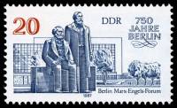 (1987-018) Марка Германия (ГДР) "Памятник Маркс и Энгельс (2)"    Берлин, 750 лет II Θ