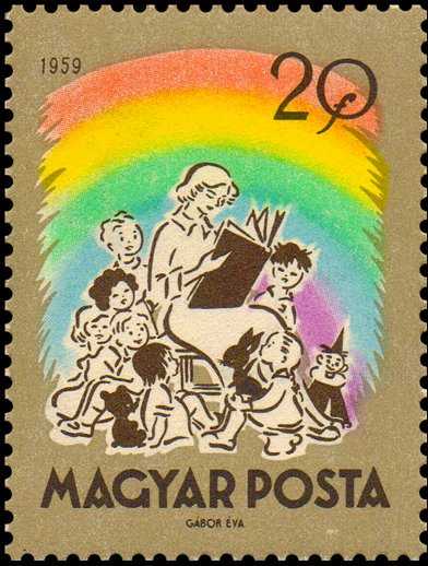 (1959-074) Марка Венгрия "Чтение книги детям"    Сказки III O