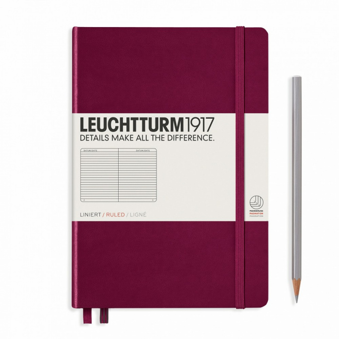 Книга для записей Medium A5 на 249 страниц в линейку, PORT RED. Leuchtturm1917, #359691