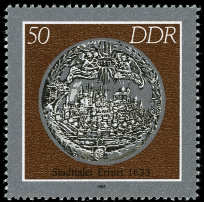 (1986-058) Марка Германия (ГДР) &quot;Эрфурт (1633)&quot;    Старинные монеты II Θ