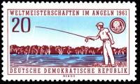(1961-036) Марка Германия (ГДР) "Рыбак"  красная  Рыбная ловля II Θ