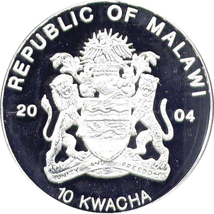 (2004) Монета Малави 2004 год 10 квача &quot;Лев&quot;  Медно-никель, покрытый серебром  PROOF