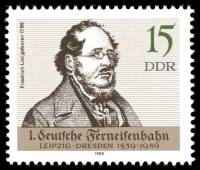 (1989-021) Марка Германия (ГДР) "Фридрих Лист"    ЖД Лейпциг-Дрезден II Θ