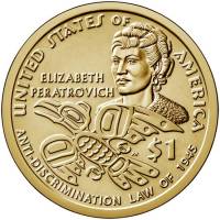 2020d Монета США 2020 год 1 доллар Элизабет Ператрович  Сакагавея Латунь  UNC
