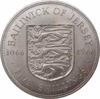 (1966) Монета Остров Джерси 1966 год 5 шиллингов "Битва при Гастингсе 900 лет"  Медь-Никель  UNC