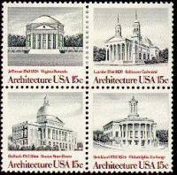 (№1979-1382) Лист марок США 1979 год "Американская Архитектура блок 4", Гашеный