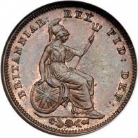 (№1827km703) Монета Великобритания 1827 год 1/3 Farthing