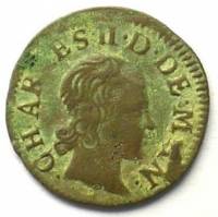 (№1652km47) Монета Франция 1652 год 1 Denier Tournois