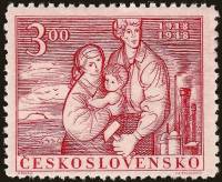 (1948-023) Марка Чехословакия "Семья (Красная)"    30-летие основания Чехословацкой республики II O