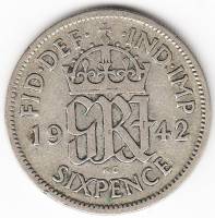(1942) Монета Великобритания 1942 год 6 пенсов "Георг VI"  Медь-Никель  VF
