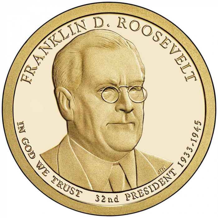(32p) Монета США 2014 год 1 доллар &quot;Франклин Делано Рузвельт&quot; 2014 год Латунь  UNC