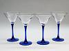 Бокалы фужеры для мартини на синей ножке цветное стекло хрусталь 4 шт