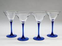 Бокалы фужеры для мартини на синей ножке цветное стекло хрусталь 4 шт