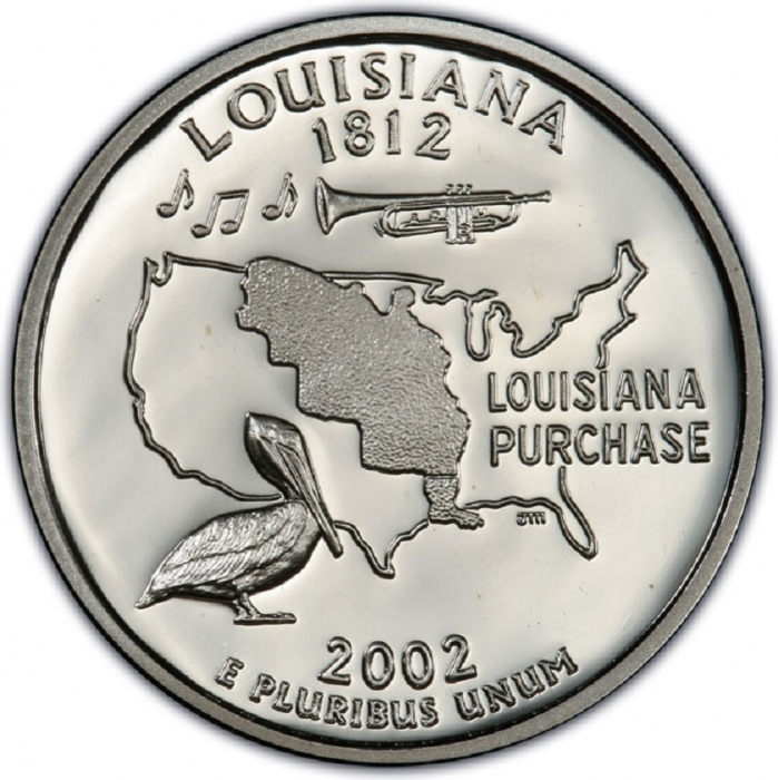018d Монета США 2002 год 25 центов Луизиана  Медь-Никель  UNC