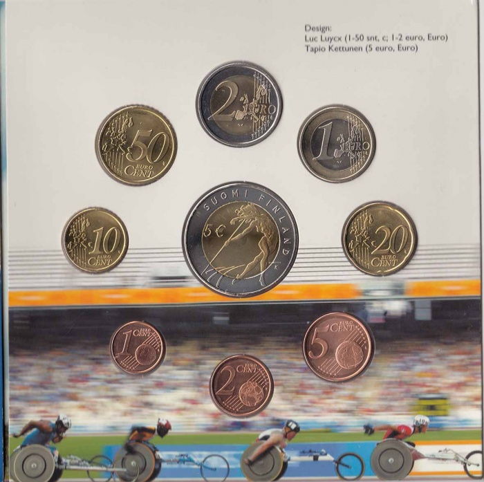 (2005 II, 9 монет) Набор монет Финляндия 2005 год &quot;Чемпионат мира по лёгкой атлетике&quot;   Буклет