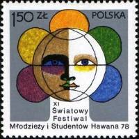 (1978-028) Марка Польша "Эмблема"    11 Фестиваль молодежи и студентов в Гаване III Θ