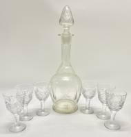 Графин штоф + 6 рюмок стекло хрусталь алмазная резка 