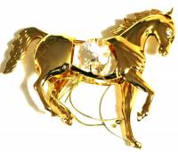 Сувенир "Лошадка", 7*8 см, металл, покрытие - золото 24 к., кристаллы Сваровски, США, новый