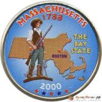 (006p) Монета США 2000 год 25 центов "Массачусетс"  Вариант №1 Медь-Никель  COLOR. Цветная
