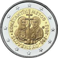 (005) Монета Словакия 2013 год 2 евро "Кирилл и Мефодий"  Биметалл  UNC