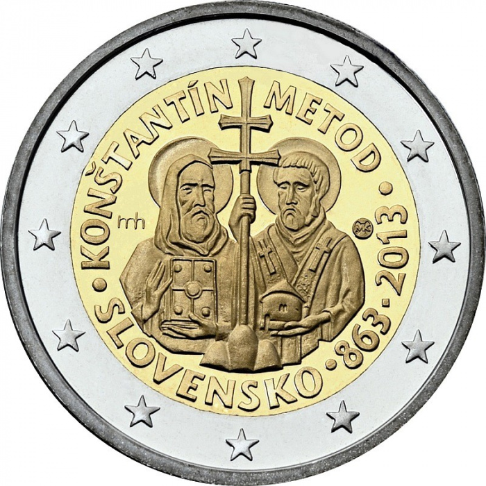 (005) Монета Словакия 2013 год 2 евро &quot;Кирилл и Мефодий&quot;  Биметалл  UNC