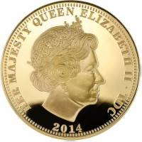 (№2014) Монета Тристан да Кунья 2014 год 5 Crowns (Папа Иоанн Павел II Канонизация - позолоченные)