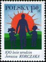 (1978-045) Сцепка марок (4 м) Польша "С детьми"    100 лет со дня рождения Я. Корчак III Θ