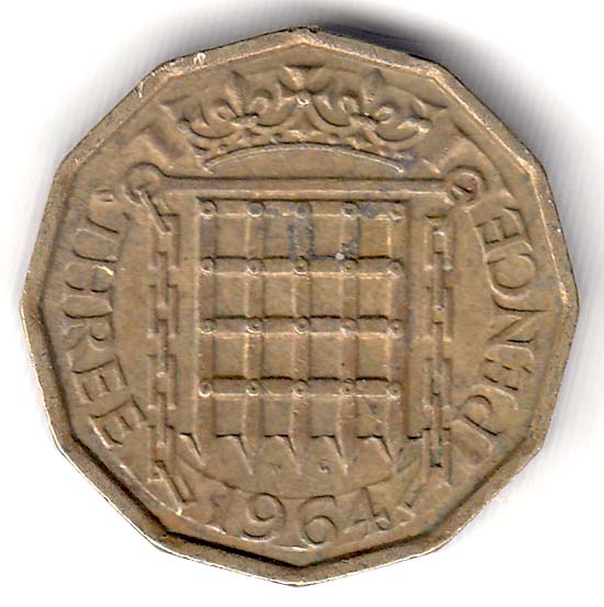 (1964) Монета Великобритания 1964 год 3 пенса &quot;Елизавета II&quot;  Латунь  VF