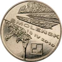 (210) Монета Польша 2011 год 2 злотых "Смоленск. Авиакатастрофа 04.10.2011"  Латунь  UNC