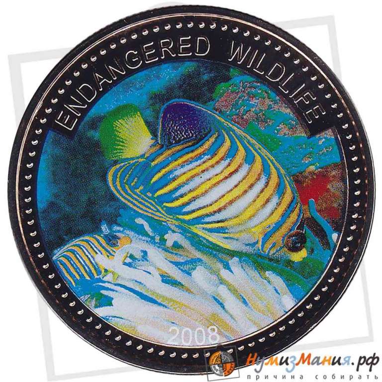 Монета острова Палау 1 доллар 2008 год &quot;Полосатая рыбка&quot; Цветное покрытие, PROOF, AU