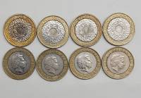 Набор монет "2 фунта", 8 шт., Англия, 1998 г. (сост. на фото)