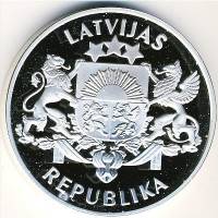 () Монета Латвия 1993 год 10  ""   Биметалл (Серебро - Ниобиум)  UNC