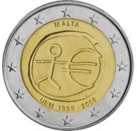 (001) Монета Мальта 2009 год 2 евро "Экономический союз 10 лет"  Биметалл  VF