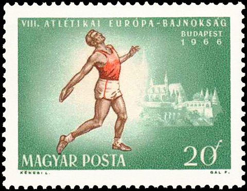(1966-065) Марка Венгрия "Метание диска"    8-й Чемпионат Европы по легкой атлетике 1966, Будапешт  