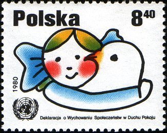 (1980-057) Марка Польша "Девочка и голубь"    Деларация мира ООН III &Theta;
