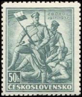 (1937-017) Марка Чехословакия "Солдаты с флагом (Зеленая)"    20-летие битвы при Зборове, Украина II