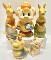 Игрушки резиновые 5 шт СССР собака кенгуру 2 шт  гусеница + котик